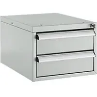 Schäfer Shop ladeblok 411, voor werktafels AST31, links/rechts monteerbaar, 2 laden, afsluitbaar, tot 50 kg, staal, lichtgrijs/lichtgrijs