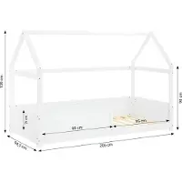 Homestyle4u Kinderbed 90x200 cm, grondbed, huisbed, houten bed, valbeveiliging, Montessori bed, wit, peuterkamerbed, lattenbodem