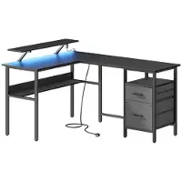 Hoppa! Computerbureau - Houtachtig Zwart - Spaanplaat, Staal, Niet-Geweven Stof, Polykatoenstof - 120 x 150 x 76 cm (B x D x H)