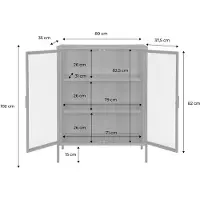 Sweeek - Vitrinekastje gehard glas en staal 2 deuren 2 planken 80cm - arkansas