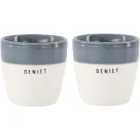 Zusss Set Van 2 Espressomokken Geniet - Cadeau Keramiek Wit / Blauw
