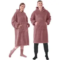 Textino TEDDY - oversized hoodie deken volwassene - 60x90 cm - snuggle hoodie met sherpa voering - dames & heren - fleece deken met mouwen en capuchon - roze
