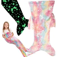 Verk Group Kinder Zeemeermin Deken - Unicorn - Fleece Deken - Glow in the Dark - Zeemeerminnenstaart - 105 x 42-45 cm