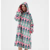 Textino JOLLY-SANTA - hoodie 70x110 cm - volwassenen - hoodie deken kerst - Geranium Pink - roze