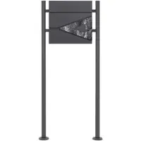 ML-Design Staande brievenbus met krantenvak 37x36,5x11 cm antraciet/zwart marmerlook gemaakt van staal ML design, modern driehoekig ontwerp, stahoogte 120cm antraciet dubbele voet