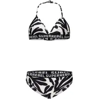 Superrebel triangel bikini Isla wit/zwart Meisjes Polyester Zebraprint - maat 176