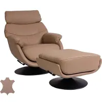 Mendler Relaxfauteuil met voetenbank -K99, tv-fauteuil Fauteuil, schommelfunctie, draaibaar, metaal Echt leer/kunstleer ~ taupe