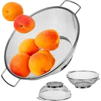 Kadax Keukenzeef van roestvrij staal, pastazeef met praktische handgrepen, robuuste vergiet met onderzetter, microgeperforeerde zeef (diameter 21,5 cm)