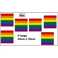 Wefiesta 60x Servetten Regenboog 33cm x 33cm - 3 laags - Luxe Servet diner eten knoeien restaurant Rainbow Pride parade BBQ thema feest verjaardag feest