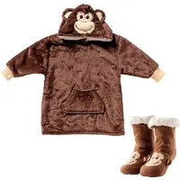 Textino VOORDEELSET - 2-delig - Monkey - oversized hoodie en huissokken - kinderen - aap - Partridge - bruin