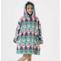Textino JOLLY-SANTA - hoodie 50x70 cm - kinderen - hoodie deken kerst - Geranium Pink - roze