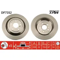 TRW Remschijf DF7352 achter, geventileerd, 1 Stuk