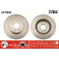 TRW Remschijf DF4806 voorkant, geventileerd, 1 Stuk