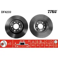 TRW Remschijf DF4233 voorkant, geventileerd, 1 Stuk