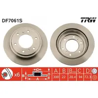 TRW Remschijf DF7061S achter, geventileerd, 1 Stuk