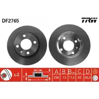 TRW Remschijf DF2765 voorkant, compleet, 1 Stuk