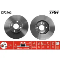 TRW Remschijf DF2702 voorkant, geventileerd, 1 Stuk