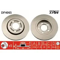 TRW Remschijf DF4065 achter, geventileerd, sterk gecarboniseerd, 1 Stuk