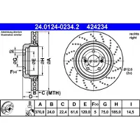 Ate Remschijf 24.0124-0234.2 achter, geventileerd, sterk gecarboniseerd, 1 Stuk