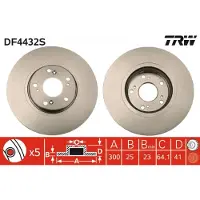 TRW Remschijf DF4432S voorkant, geventileerd, 1 Stuk
