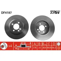 TRW Remschijf DF4197 voorkant, geventileerd, sterk gecarboniseerd, 1 Stuk