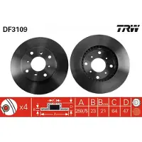 TRW Remschijf DF3109 voorkant, geventileerd, 1 Stuk