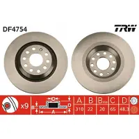 TRW Remschijf LUC DF4754 achter, geventileerd, sterk gecarboniseerd, 1 Stuk