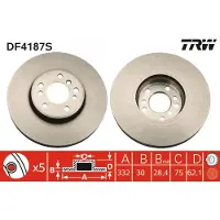 TRW Remschijf DF4187S voorkant, geventileerd, sterk gecarboniseerd, 1 Stuk