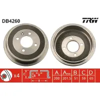 TRW Remtrommel DB4260 TRW voor o.a. SEAT, VOLKSWAGEN