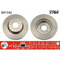 TRW Remschijf DF1743 voorkant, geventileerd, 1 Stuk