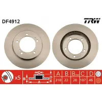 TRW Remschijf DF4912 voorkant, geventileerd, 1 Stuk