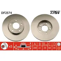 TRW Remschijf DF2574 voorkant, geventileerd, 1 Stuk
