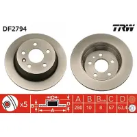 TRW Remschijf DF2794 achter, volledig, 1 Stuk