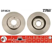 TRW Remschijf DF4824 voorkant, geventileerd, 1 Stuk