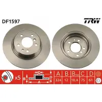 TRW Remschijf DF1597 achter, volledig, sterk gecarboniseerd, 1 Stuk