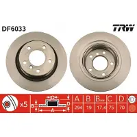 TRW Remschijf DF6033 achter, geventileerd, 1 Stuk