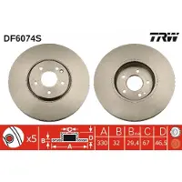 TRW Remschijf DF6074S voorkant, geventileerd, 1 Stuk