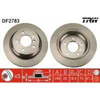 TRW Remschijf DF2783 achter, geventileerd, sterk gecarboniseerd, 1 Stuk