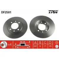 TRW Remschijf DF2581 achter, volledig, 1 Stuk