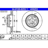 Ate Remschijf 24.0120-0253.1 achter, geventileerd, sterk gecarboniseerd, 1 Stuk