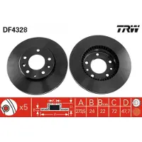 TRW Remschijf DF4328 voorkant, geventileerd, sterk gecarboniseerd, 1 Stuk