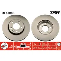 TRW Remschijf LUC DF4308S voorkant, geventileerd, sterk gecarboniseerd, 1 Stuk