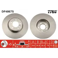 TRW Remschijf DF4867S voorkant, geventileerd, sterk gecarboniseerd, 1 Stuk