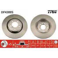 TRW Remschijf LUC DF4389S achter, geventileerd, 1 Stuk