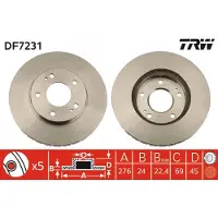 TRW Remschijf DF7231 voorkant, geventileerd, 1 Stuk