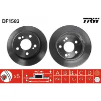 TRW Remschijf DF1583 achter, volledig, sterk gecarboniseerd, 1 Stuk