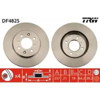 TRW Remschijf DF4825 voorkant, geventileerd, 1 Stuk