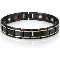 Mendes Magnetische heren armband Edelstaal Mat Zwart met goudkleurig