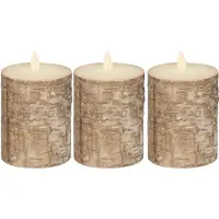 Anna's Collection Stompkaars - 3x - LED - berkenhout bruin - H10 cm - bewegende vlam - kaars