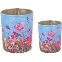 DK Design Daan Kromhout - Waxinelichthouders -Set van 2 - Glasmozaïek - Bloemenprint - 10x12 en 8x9 cm - Windlichten